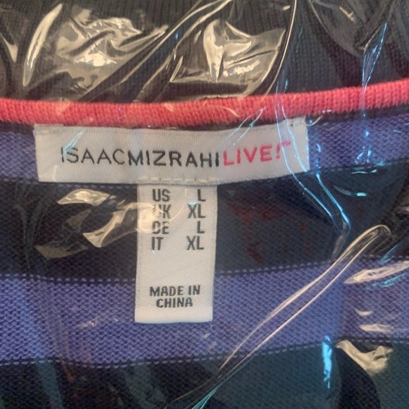 NWT ISAAC MIZRAHI SINGLE BUTTON STRIPED CARDIGAN SWEATER DARK NAVY LARGE - Picture 11 of 13